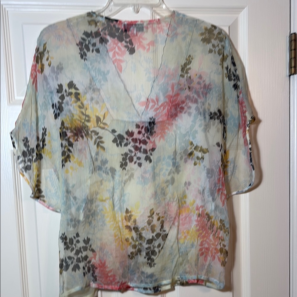 Paul & Joe Boho Silk Chiffon Floral Short Sleeve Blouse size L - Picture 8 of 11